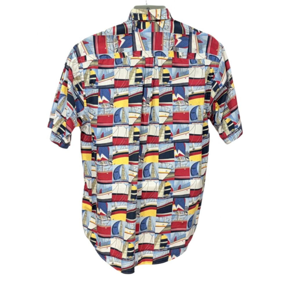 Nautica Sailboat Print Button Down Shirt Men’s M 100% Cotton Nautical 23x32